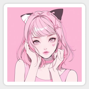 Pink anime girl with cat ears Magnet